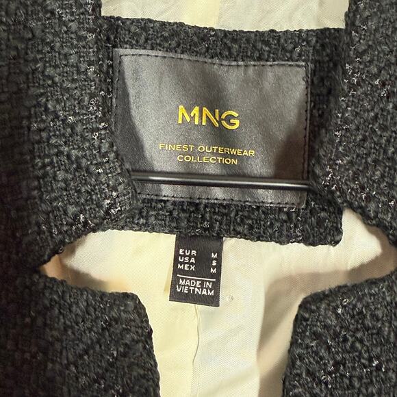 NEW MNG Mango Boucle Jacket Size Small Outerwear Wool Blend Black Convertible - Picture 8 of 10